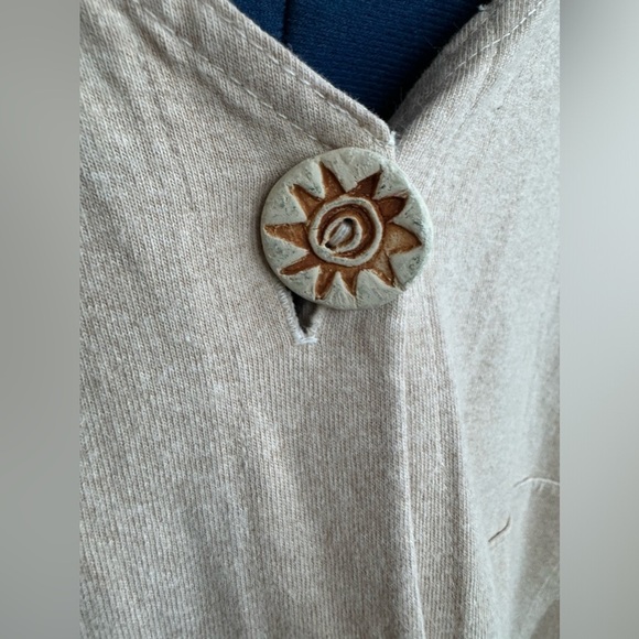 Blue Fish Clothing Cream Beige Art Hand Painted Button Down Cardigan - Picture 3 of 13